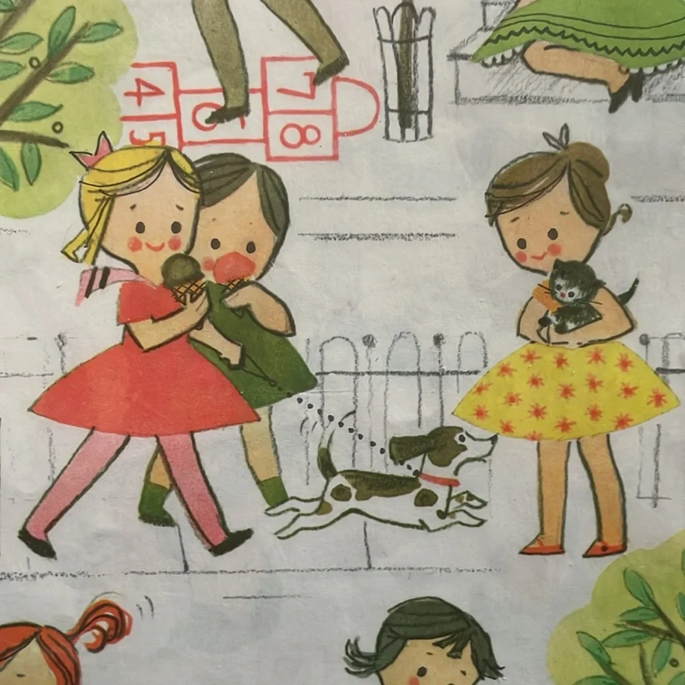 Vintage Pleasant Thoughts Girl Birthday Gift Wrapping - Two Sheets
